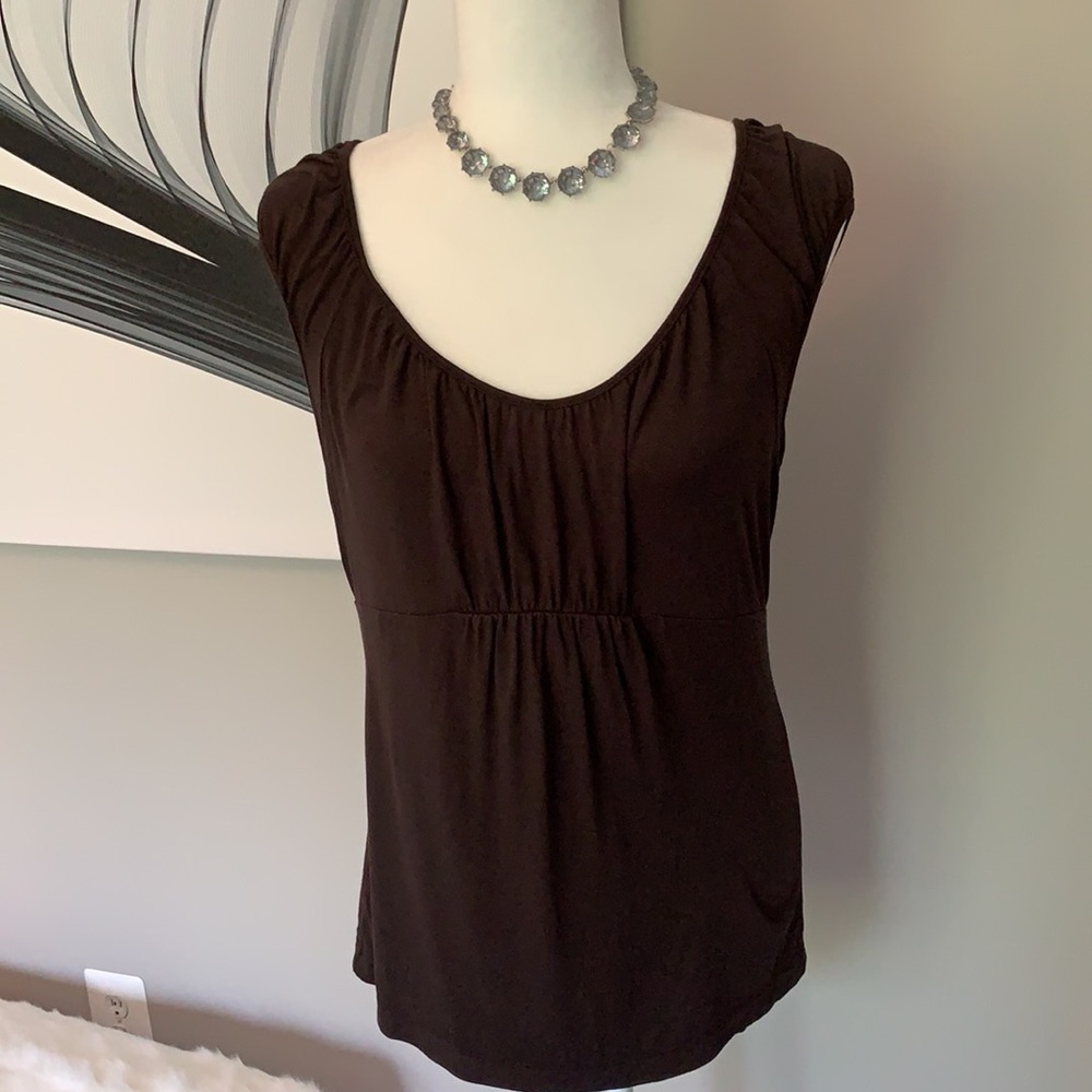 Semantiks brown empire waist cap sleeve ruched top